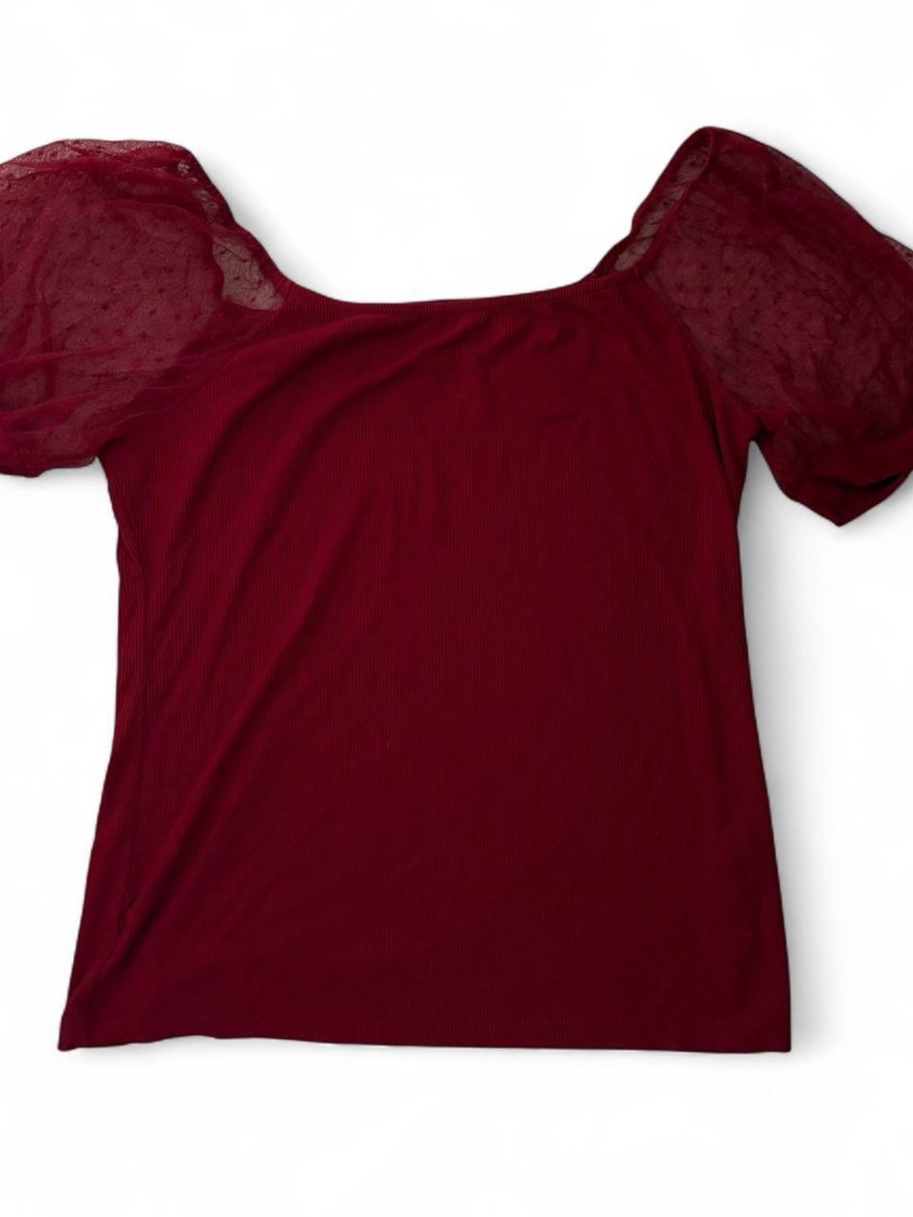 Square Neck Burgundy Puff Sleeve Blouse